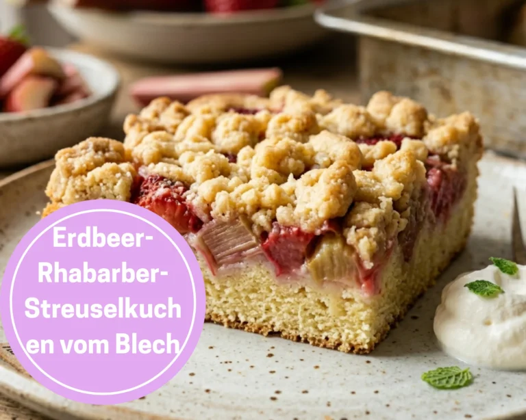 Erdbeer-Rhabarber-Streuselkuchen vom Blech