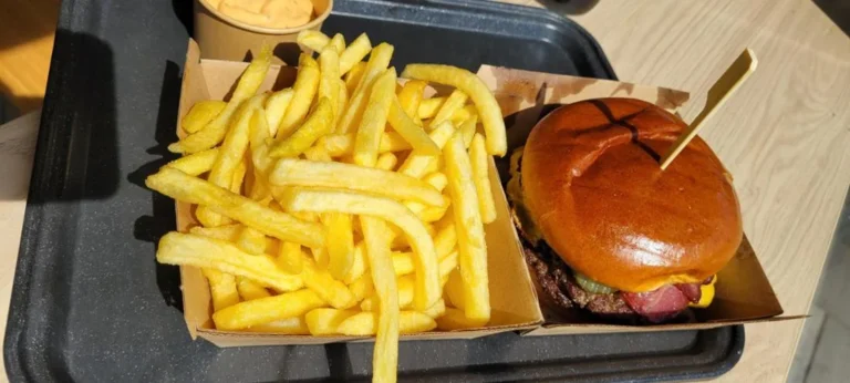 Saftige BBQ Chicken Cheeseburger mit knusprigen Pommes